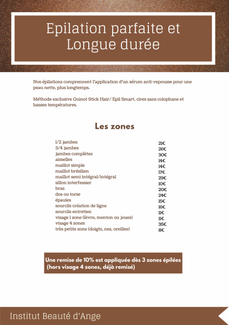 Tarifs soins corps et autres au 1012021